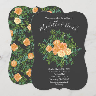 Invitation Pêche & Charcoal Gris Peony & Rose Floral Mariage