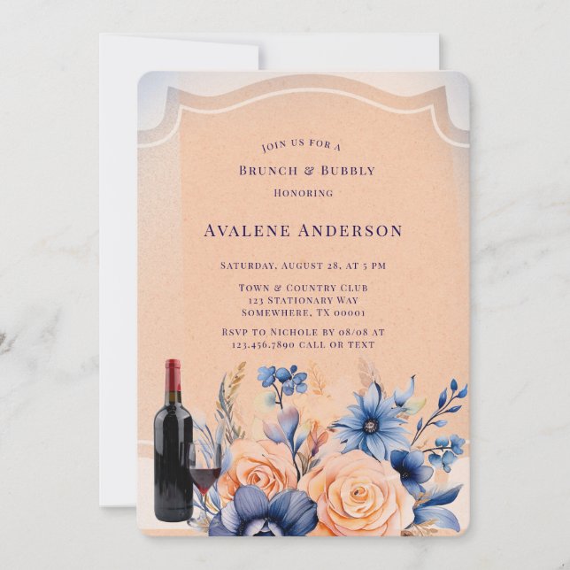 Invitation Pêche de marine peint floral Brunch & Bubbly (Devant)