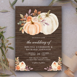 Invitation Pêche Dusty Floral Citrouille Grange Mariage en bo