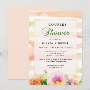 Invitation Pêche et crème Floral Couples Mariages douche