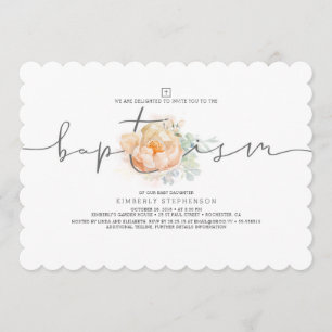 Invitation Pêche et crème Florale Élégante Filles Baptême