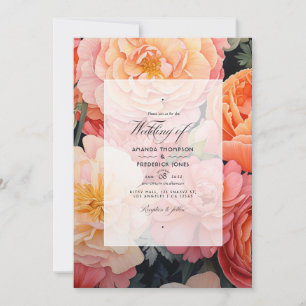 Invitation Pêche et Mariage floral de corail
