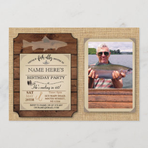 Invitation Pêche fête d'anniversaire Bois Poisson Rod Photo I
