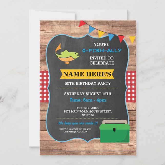 Invitation Pêche fête d'anniversaire Rustic Wood Fish Invitat (Devant)
