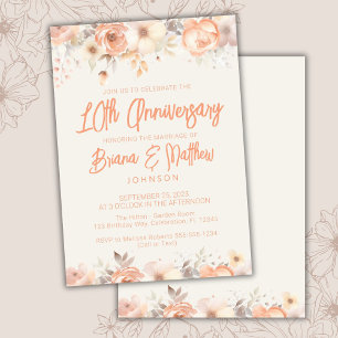 Invitation Pêche Floral d'ivoire beige 10e anniversaire Maria