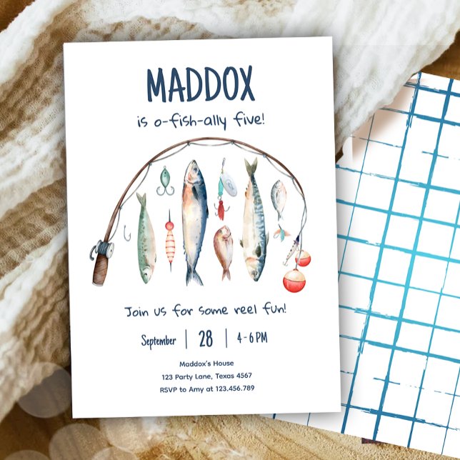 Invitation Pêche O-Fish-Ally Le Big One Blue Boy Anniversaire (Créateur téléchargé)