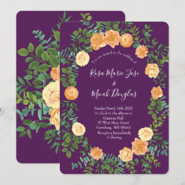 Invitation Pêche & Plum Purple Peony & Rose Floral Mariage