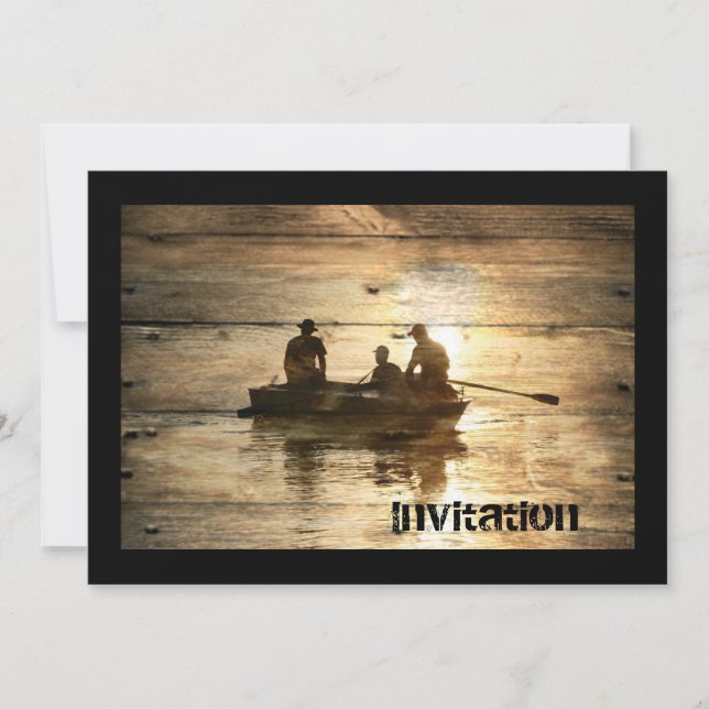 Invitation Pêche primitive de canoë de bateau de lac de pays (Devant)