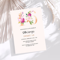 Pêche rose nombres floraux or Sweet 16 luxe