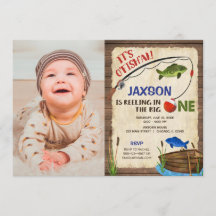 Pêche rustique 1er anniversaire photo garçon