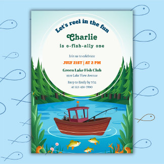 Invitation Pêche Thématique Garçon Première fête d'anniversai
