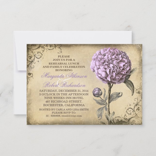 Invitation PÊCHE vintage RÉPÉTITION DÉJEUNER ET FAMILLE (Devant)
