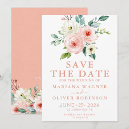 Invitation Pêcher blanc aquarelle florale Enregistrer la date