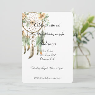 Invitation Pêcher Floral Green Dream Catcher Anniversaire