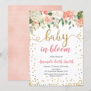 Invitation Pêcher le bébé floral dans le Baby shower en fleur