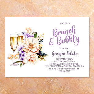 Invitation Pêcher le Champagne Floral Brunch et Bubbly