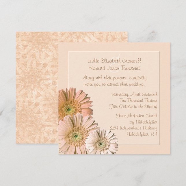 Invitation Pêcher Linen Gerber Daisy Personnalisé Mariage Inv (Devant / Derrière)