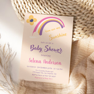 Invitation Pêcher "Vous êtes mon soleil" Baby shower arc-en-c