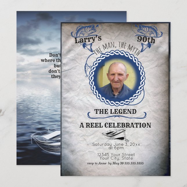 Invitation Pêcheur Adulte Anniversaire de la Légende (Devant / Derrière)