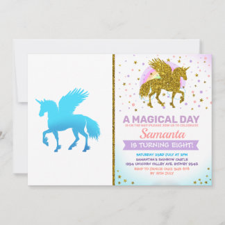 Invitation Pegasus unicorne du ciel bleu