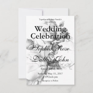Invitation Peine blanche noire élégante aquarelle florale art