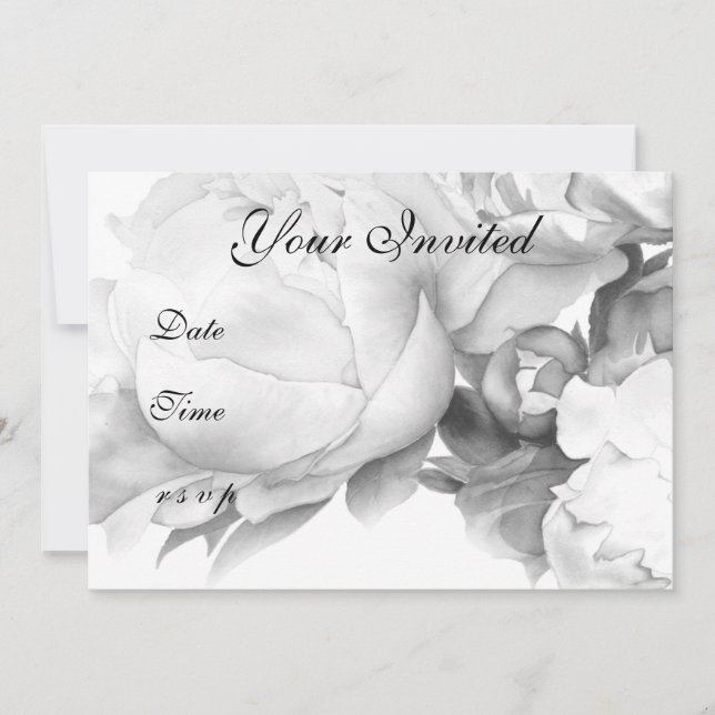Invitation Peine blanche noire élégante aquarelle florale art (Devant)