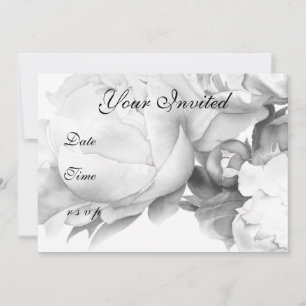 Invitation Peine blanche noire élégante aquarelle florale art