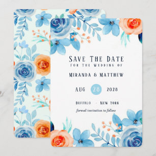 Invitation Peine Bleu Clair Orange Peony Enregistrer Les Cart