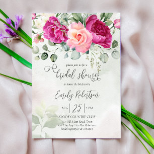 Invitation Peine de magenta rose rose eucalyptus verdure