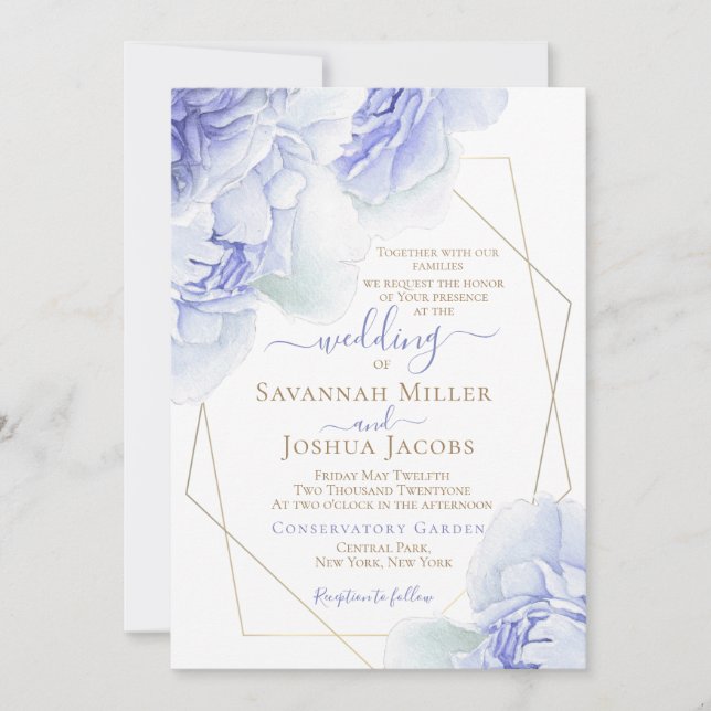 Invitation Peine lilas violette mariage aquarelle florale (Devant)