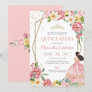 Invitation Peine rose pâle et Lily Quinceanera Anniversaire
