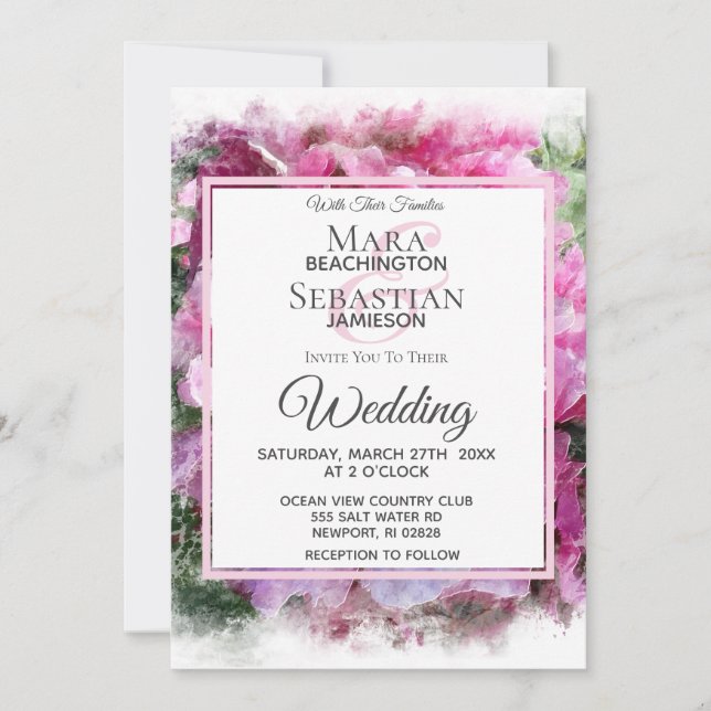 Invitation *~* Peine rose Peony Peinture Mariage artistique A (Devant)
