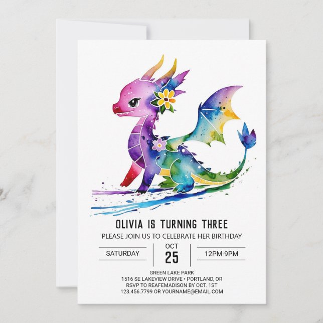 Invitation Peint Majestic Dragon Digital Girl Anniversaire (Devant)