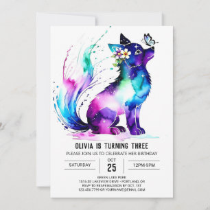 Invitation Peint Pastel Wolf Digital Girl Anniversaire