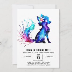 Invitation Peint Violet Wolf Digital Girl Anniversaire