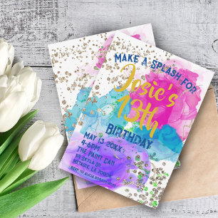 Invitation Peinture à l'eau Tie Dye Anniversaire éclaboussé