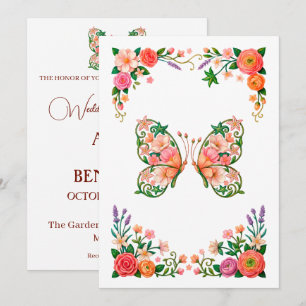 Invitation Peinture à l'huile romantique papillon floral