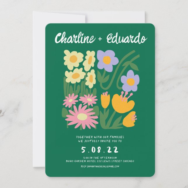 Invitation Peinture à main Mariage floral contemporain (Devant)