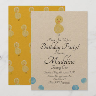 Invitation Peinture aquarelle de canard Première fête d'anniv