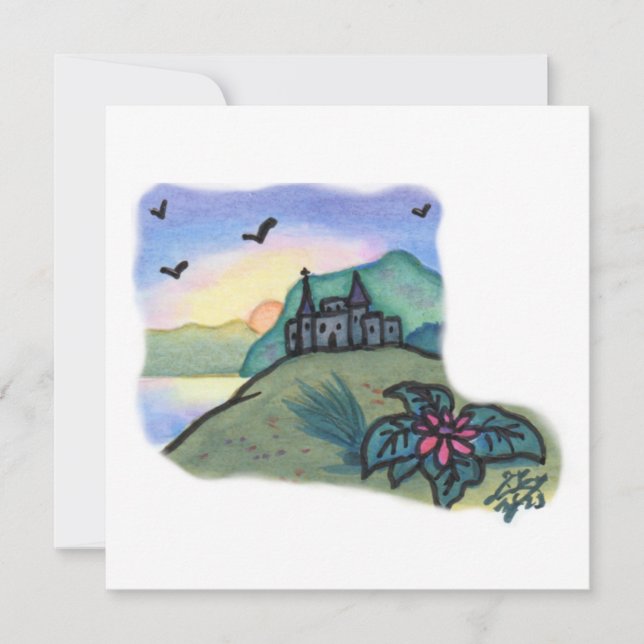 Invitation Peinture aquarelle Imaginaire Forteresse Castle Li (Devant)