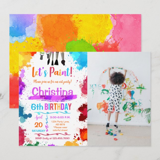 Invitation Peinture Art Anniversaire Photo blanche (Devant / Derrière)