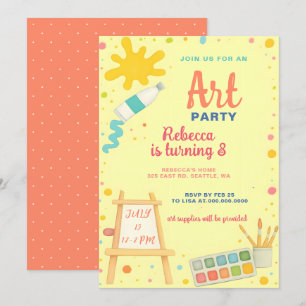 Invitation Peinture colorée Dessin Art Party Anniversaire
