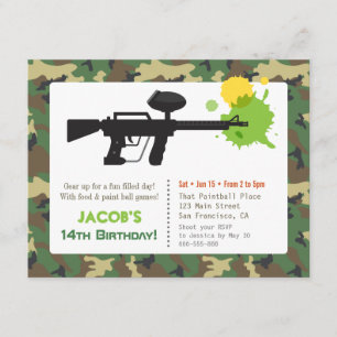 Invitation Peinture de camouflage pour fête d'anniversaire pa