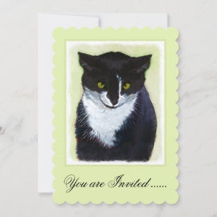 Invitation Peinture de chat Tuxedo - Cute Original Cat Art