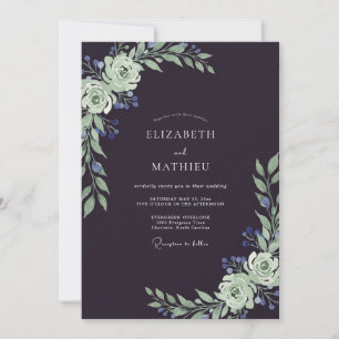 Invitation Peinture de mariage aubergine et sauge