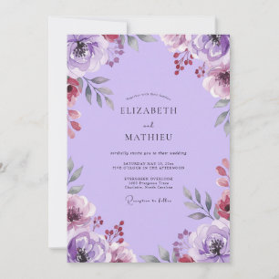 Invitation Peinture de mariage aux tons de lilas et prune