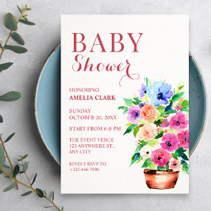 Invitation Peinture de pot floral baby shower