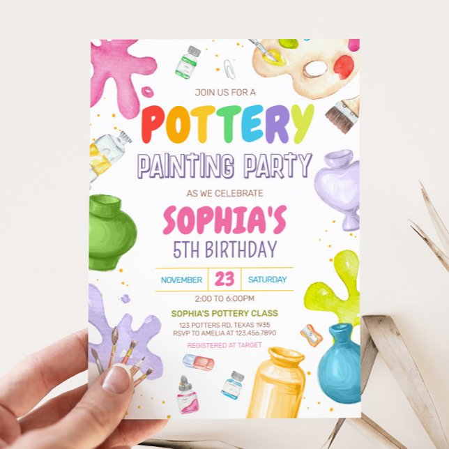 Invitation Peinture de poterie fête d'anniversaire (Painting Pottery Birthday Party Invitation)