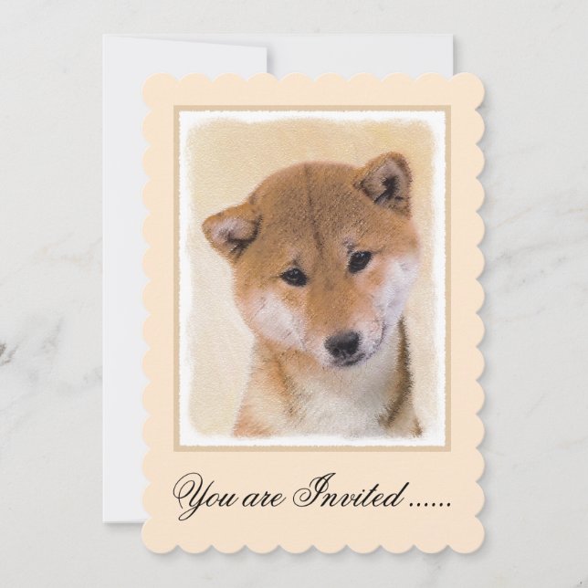 Invitation Peinture de Shiba Inu (rouge) - Art original du ch (Devant)