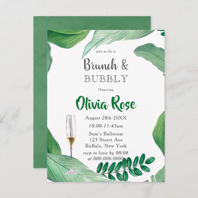 Invitation Peinture de verdure Feuilles Brunch & Bubbly Invit (Devant / Derrière)
